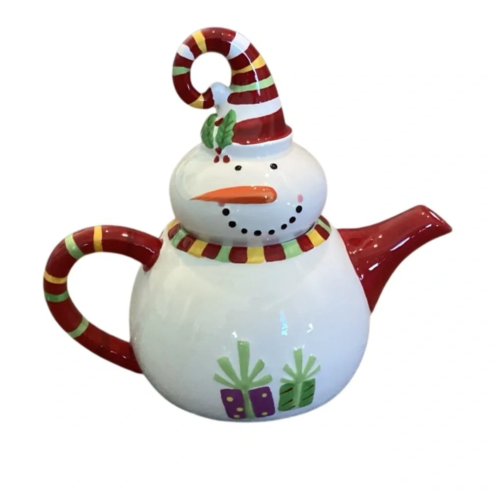 Pier 1 Imports Snowman Jolly Holiday Christmas Dolomite Teapot